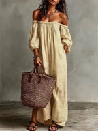 Striped Off-Shoulder Long Dress