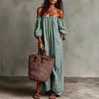 Striped Off-Shoulder Long Dress
