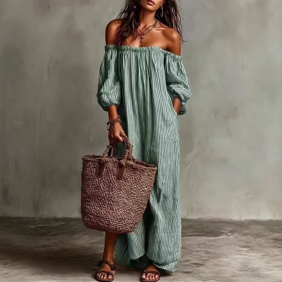 Striped Off-Shoulder Long Dress