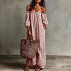 Striped Off-Shoulder Long Dress
