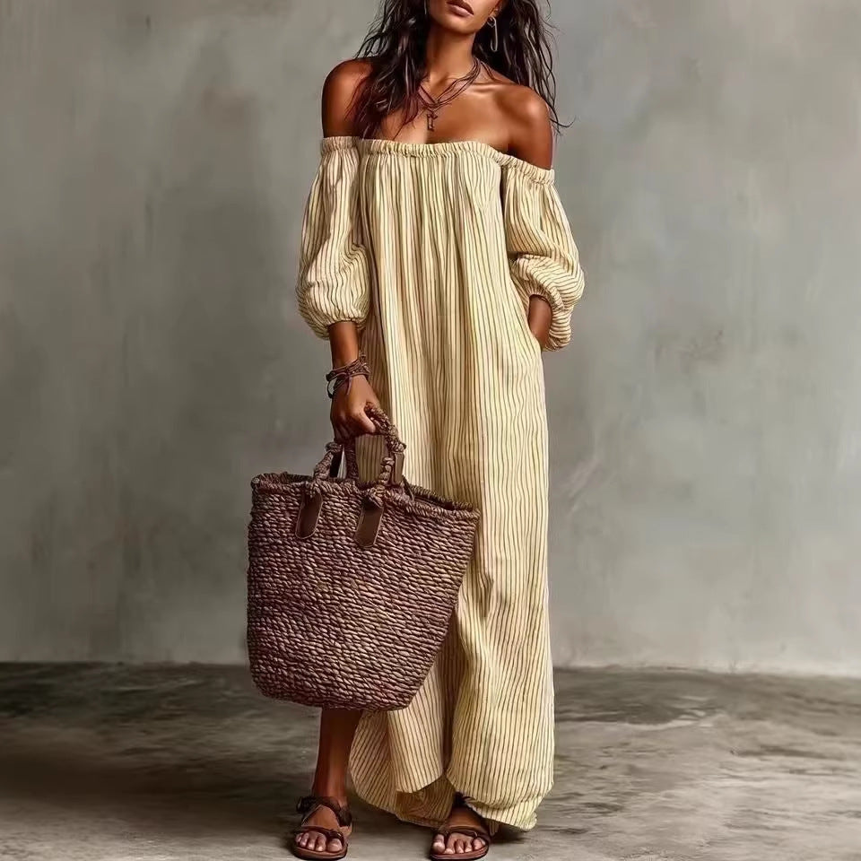 Striped Off-Shoulder Long Dress