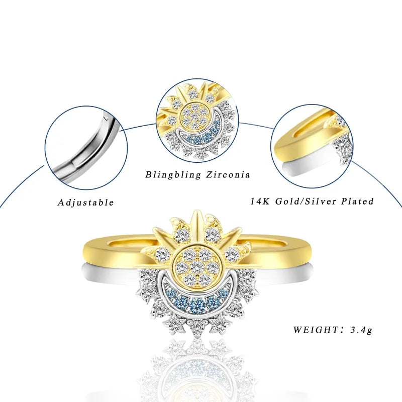 Sun and Moon Matching Ring Set 