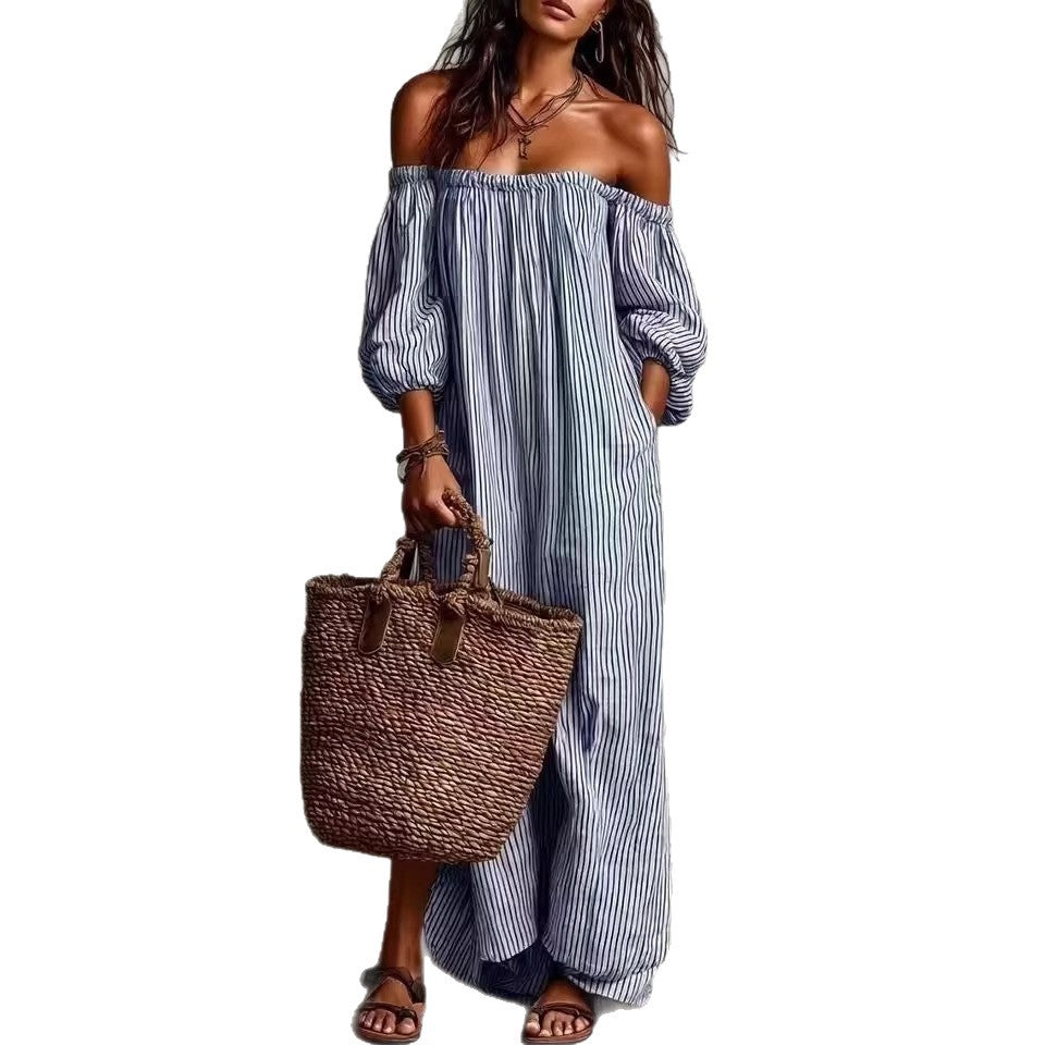 Striped Off-Shoulder Long Dress