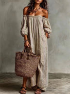 Striped Off-Shoulder Long Dress