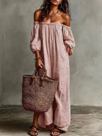 Striped Off-Shoulder Long Dress