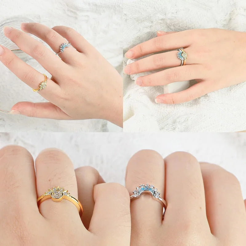 Sun and Moon Matching Ring Set 